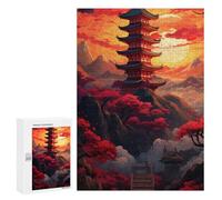 300 PCS Puzzle pour Adolescents Japanese Pagoda Sunset Landscape-7 Puzzles pour Adultes - Défi Difficile - Activités Amusantes À La Maison pour Les Jeux 300 PCS