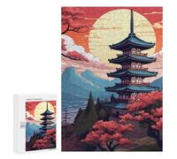 300 PCS Puzzle pour Adolescents Japanese Pagoda Sunset Landscape Puzzles pour Adultes : Analyse Et Logique. Chaque Pièce Est Unique - Casse-têtes pour Toute La Famille 300 PCS