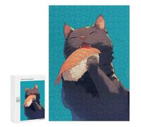 300 PCS Puzzle pour Adolescents Kawaii Cat Eating Sashimi Puzzles pour Adultes Jeu Manuel Assemblage De Motifs Cadeaux Uniques pour Anniversaire Et Noël 300 PCS