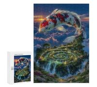 300 PCS Puzzle pour Adolescents Koi Fish Over Floating Island Puzzle Adulte, Jouet, Décoration Murale, Course De Vitesse Manuelle, Cadeaux Uniques pour Anniversaire Et Noël 300 PCS