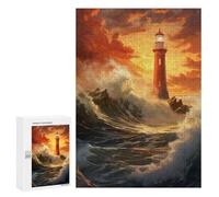 300 PCS Puzzle pour Adolescents Lighthouse in Stormy Seas Puzzles pour Adultes : Analyse Et Logique. Chaque Pièce Est Unique - Casse-têtes pour Toute La Famille 300 PCS