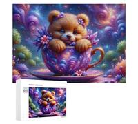 300 PCS Puzzle pour Adolescents Magical Tea Cup Bear Fantasy Puzzles pour Adolescents, Jouets Anti-Stress, Passe-Temps, Défi Éducatif
