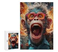 300 PCS Puzzle pour Adolescents Monkey with Glasses Exploding in Color Puzzles pour Adolescents, Jouets Anti-Stress, Passe-Temps, Défi Éducatif