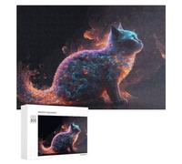 300 PCS Puzzle pour Adolescents Neon Cat A Digital Art Masterpiece Puzzles pour Adolescents, Jouets Anti-Stress, Passe-Temps, Défi Éducatif