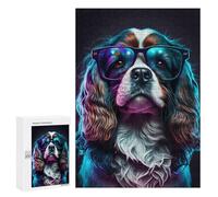 300 PCS Puzzle pour Adolescents Neon Cavalier King Charles Spaniel Glasses Puzzles pour Adultes : Analyse Et Logique. Chaque Pièce Est Unique - Casse-têtes pour Toute La Famille 300 PCS
