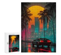300 PCS Puzzle pour Adolescents Neon Cityscape with Retro Car -2 Puzzles pour Adultes : Analyse Et Logique. Chaque Pièce Est Unique - Casse-têtes pour Toute La Famille 300 PCS