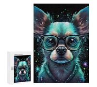 300 PCS Puzzle pour Adolescents Neon Glasses Chihuahua Art Print Puzzles pour Adultes - Défi Difficile - Activités Amusantes À La Maison pour Les Jeux 300 PCS