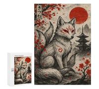 300 PCS Puzzle pour Adolescents Nine-Tailed Fox with Japanese Landscape Puzzles pour Adultes Jeux Familiaux Amusants Et Humoristiques, Difficiles Et Stimulants 300 PCS