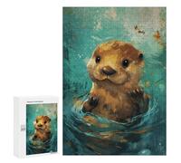 300 PCS Puzzle pour Adolescents Otter Swimming in Water-2 Puzzles pour Adultes - Défi Difficile - Activités Amusantes À La Maison pour Les Jeux 300 PCS