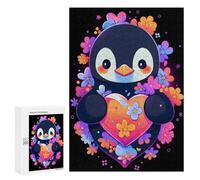 300 PCS Puzzle pour Adolescents Penguin Flowers and Hearts Puzzles pour Adultes Jeu Manuel Assemblage De Motifs Cadeaux Uniques pour Anniversaire Et Noël 300 PCS