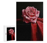 300 PCS Puzzle pour Adolescents Pink Rose on Red Fabric Puzzle Adulte, Jouet, Décoration Murale, Course De Vitesse Manuelle, Cadeaux Uniques pour Anniversaire Et Noël 300 PCS