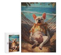 300 PCS Puzzle pour Adolescents Relaxing French Bulldog in Hammock Puzzles pour Adultes - Défi Difficile - Activités Amusantes À La Maison pour Les Jeux 300 PCS