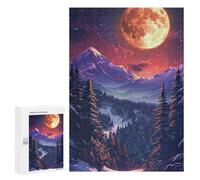 300 PCS Puzzle pour Adolescents Snowy Mountain Night with Full Moon Puzzles pour Adultes - Défi Difficile - Activités Amusantes À La Maison pour Les Jeux 300 PCS