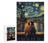 300 PCS Puzzle pour Adolescents Starry Night Cats Puzzles pour Adultes Jeu Manuel Assemblage De Motifs Cadeaux Uniques pour Anniversaire Et Noël 300 PCS