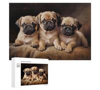 300 PCS Puzzle pour Adolescents Three Fawn Pug Puppies Puzzles pour Adultes Jeu Manuel Assemblage De Motifs Cadeaux Uniques pour Anniversaire Et Noël 300 PCS