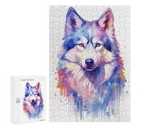 300 PCS Puzzle pour Adolescents Watercolor Husky Painting Puzzles pour Adultes Jeu Manuel Assemblage De Motifs Cadeaux Uniques pour Anniversaire Et Noël 300 PCS