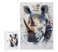 300 PCS Puzzle pour Adolescents White Rhino Watercolor Jeu De Puzzle pour Adultes, Casse-tête, Cadeau d'anniversaire, Défi Éducatif 300 PCS