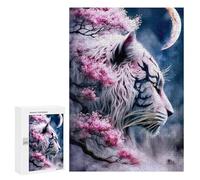 300 PCS Puzzle pour Adolescents White Tiger Moonlit Blossom Puzzles pour Adolescents, Jouets Anti-Stress, Passe-Temps, Défi Éducatif