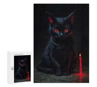 300 PCS Puzzle pour Adolescents Witchcraft Black Cat with Red Eyes Puzzle Adulte, Jouet, Décoration Murale, Course De Vitesse Manuelle, Cadeaux Uniques pour Anniversaire Et Noël 300 PCS