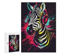 300 PCS Puzzle pour Adolescents Zebra Headphones Music Art Print Puzzles pour Adultes - Défi Difficile - Activités Amusantes À La Maison pour Les Jeux 300 PCS