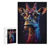300 PCS Puzzle pour Adultes Colorful Giraffe with Glasses Art Print-2 Puzzles pour Adultes Améliorent La Mémoire Liste De Souhaits avec Le Père Noël Cadeaux Anti-Stress 300 PCS