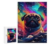 300 PCS Puzzle pour Adultes Colorful Pug in Space Puzzles pour Adolescents - Passe-Temps À La Maison - Jeu Éducatif Familial Stimulant À Compléter 300 PCS