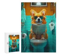 300 PCS Puzzle pour Adultes Corgi Reading on Toilet Puzzles pour Adultes - Jeux De Détente - Assemblage De Motifs - Idée Cadeau pour Toute La Famille 300 PCS