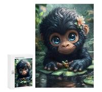 300 PCS Puzzle pour Adultes Cute Monkey with Frog on Lilypad Puzzle pour Adolescents : Améliore La Mémoire, Activités Ludiques À La Maison, Cadeaux Anti-Stress 300 PCS