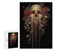 300 PCS Puzzle pour Adultes Gothic Skull with Flowers Art Print-2 Puzzles pour Adolescents - Passe-Temps À La Maison - Jeu Éducatif Familial Stimulant À Compléter 300 PCS