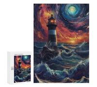 300 PCS Puzzle pour Adultes Lighthouse in Stormy Sea Puzzle pour Adolescents : Améliore La Mémoire. Chaque Pièce Est Unique - Jouets Éducatifs d'apprentissage 300 PCS