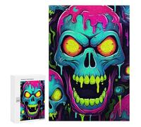 300 PCS Puzzle pour Adultes Neon Skull Art Print Puzzle pour Adolescents : Améliore La Mémoire. Chaque Pièce Est Unique - Jouets Éducatifs d'apprentissage 300 PCS