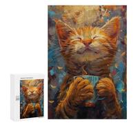 300 PCS Puzzle pour Adultes Smiling Cat Coffee Puzzles pour Adultes - Jeux De Détente - Assemblage De Motifs - Idée Cadeau pour Toute La Famille 300 PCS