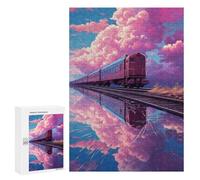 300 PCS Puzzle pour Adultes Train Reflections in Pink Sky Puzzles pour Adolescents - Passe-Temps À La Maison - Jeu Éducatif Familial Stimulant À Compléter 300 PCS