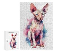 300 PCS Puzzle pour Adultes Watercolor Sphynx Cat Art Puzzle pour Adultes Jeux Relaxants Cadeau d'anniversaire Cadeaux Uniques pour Un Anniversaire Ou Noël 300 PCS