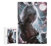 300 PCS Puzzle Samurai Bunny with Sword and Cat Puzzles pour Adultes : des Cadeaux Amusants pour Toute La Famille, Parents Et Enfants 300 PCS