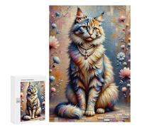 300 PCS Puzzles A Stylized, Realistically Detailed Image of A Fluffy Cat Sitting Upright, Wearing A Luxuri Puzzles Pour Adolescents Découpe De Précision Activités Amusantes À La Maison Jeu Stimulant E