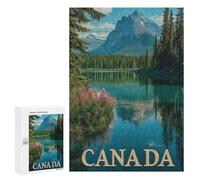 300 PCS Puzzles Canada Wilderness - Majestic Mountains and Mirror Lake Travel Poster Puzzles pour Adolescents Découpe De Précision Activités Amusantes À La Maison Jeu Stimulant Et Jeux en Famille 300