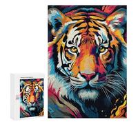 300 PCS Puzzles Colorful Tiger Art Print-16 Puzzles pour Adolescents : Amusants Et Humoristiques ! Chaque Pièce Est Unique - Jouets Éducatifs