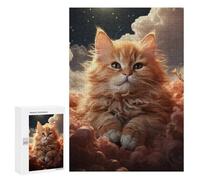 300 PCS Puzzles Fluffy Orange Cat in Clouds Puzzles pour Adolescents : Amusants Et Humoristiques ! Chaque Pièce Est Unique - Jouets Éducatifs