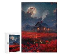 300 PCS Puzzles Moonlit Cabin in Red Fields Puzzles pour Adolescents : Amusants Et Humoristiques ! Chaque Pièce Est Unique - Jouets Éducatifs