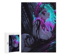 300 PCS Puzzles Neon Demon Girl in Dark Forest Puzzles pour Adolescents Découpe De Précision Activités Amusantes À La Maison Jeu Stimulant Et Jeux en Famille 300 PCS