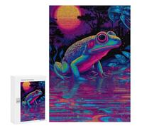 300 PCS Puzzles Neon Frog Reflections Puzzles pour Adolescents : Amusants Et Humoristiques ! Chaque Pièce Est Unique - Jouets Éducatifs