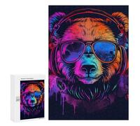 300 PCS Puzzles Neon Monkey Headphones Art Print -2 Puzzles pour Adultes Améliorent La Mémoire Défi Éducatif Jouets Jeux Éducatifs 300 PCS