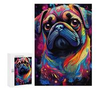 300 PCS Puzzles pour Adolescentes Colorful Pug Art Print Puzzle pour Adolescentes - Défi Difficile - Défi Éducatif - Amusement en Famille Et Soirée Jeux 300 PCS