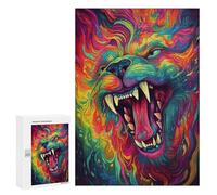 300 PCS Puzzles pour Adolescentes Colorful Roaring Lion Art Print Puzzle pour Adolescentes - Défi Difficile - Défi Éducatif - Amusement en Famille Et Soirée Jeux 300 PCS