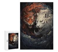 300 PCS Puzzles pour Adolescentes Fire Vs. Ice Tiger Battle Puzzle pour Adolescentes - Défi Difficile - Défi Éducatif - Amusement en Famille Et Soirée Jeux 300 PCS