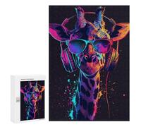 300 PCS Puzzles pour Adolescentes Giraffe with Headphones and Sunglasses Puzzle pour Adolescentes - Défi Difficile - Défi Éducatif - Amusement en Famille Et Soirée Jeux 300 PCS