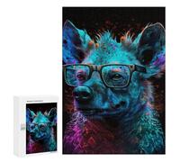 300 PCS Puzzles pour Adolescentes Neon Hyena with Glasses Puzzle pour Adolescentes - Défi Difficile - Défi Éducatif - Amusement en Famille Et Soirée Jeux 300 PCS