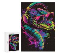 300 PCS Puzzles pour Adolescentes Neon Snake Headphones Art Print Puzzle pour Adolescentes - Défi Difficile - Défi Éducatif - Amusement en Famille Et Soirée Jeux 300 PCS