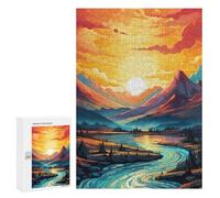 300 PCS Puzzles pour Adolescentes Sunset Mountain River Landscape Puzzle pour Adolescentes - Défi Difficile - Défi Éducatif - Amusement en Famille Et Soirée Jeux 300 PCS